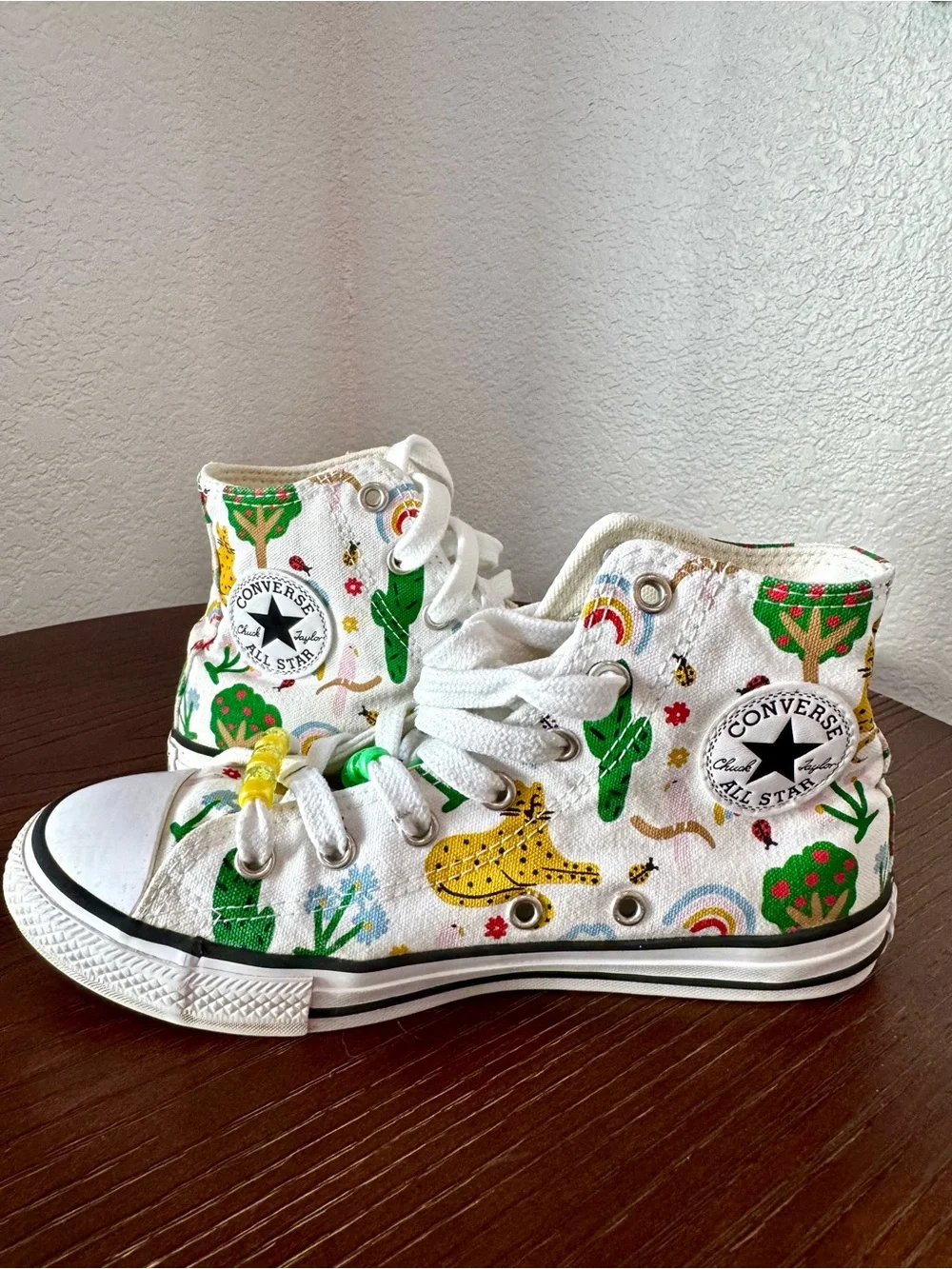 Converse Kids' Explore Nature White High-Top Sneakers with Rainbow & Animals